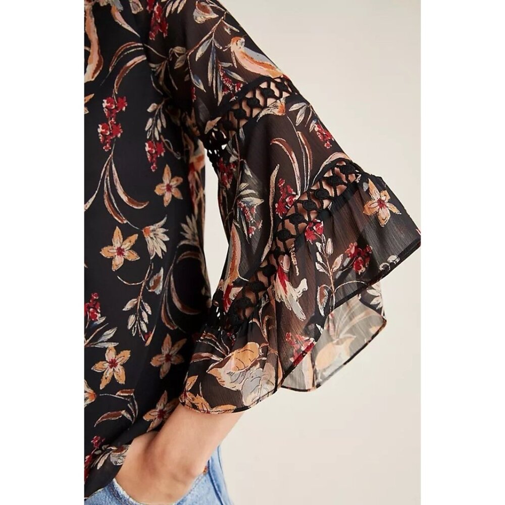 Anthropologie Maeve Odette Floral Peasant Blouse Size XS Bell Sleeves Lined - Picture 3 of 13